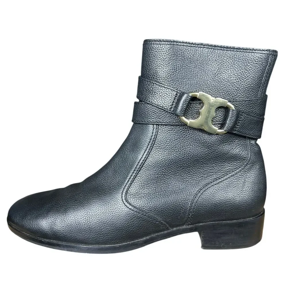 Tory Burch Women’s Gemini Link Black Leather Ankle Boot Size US 9